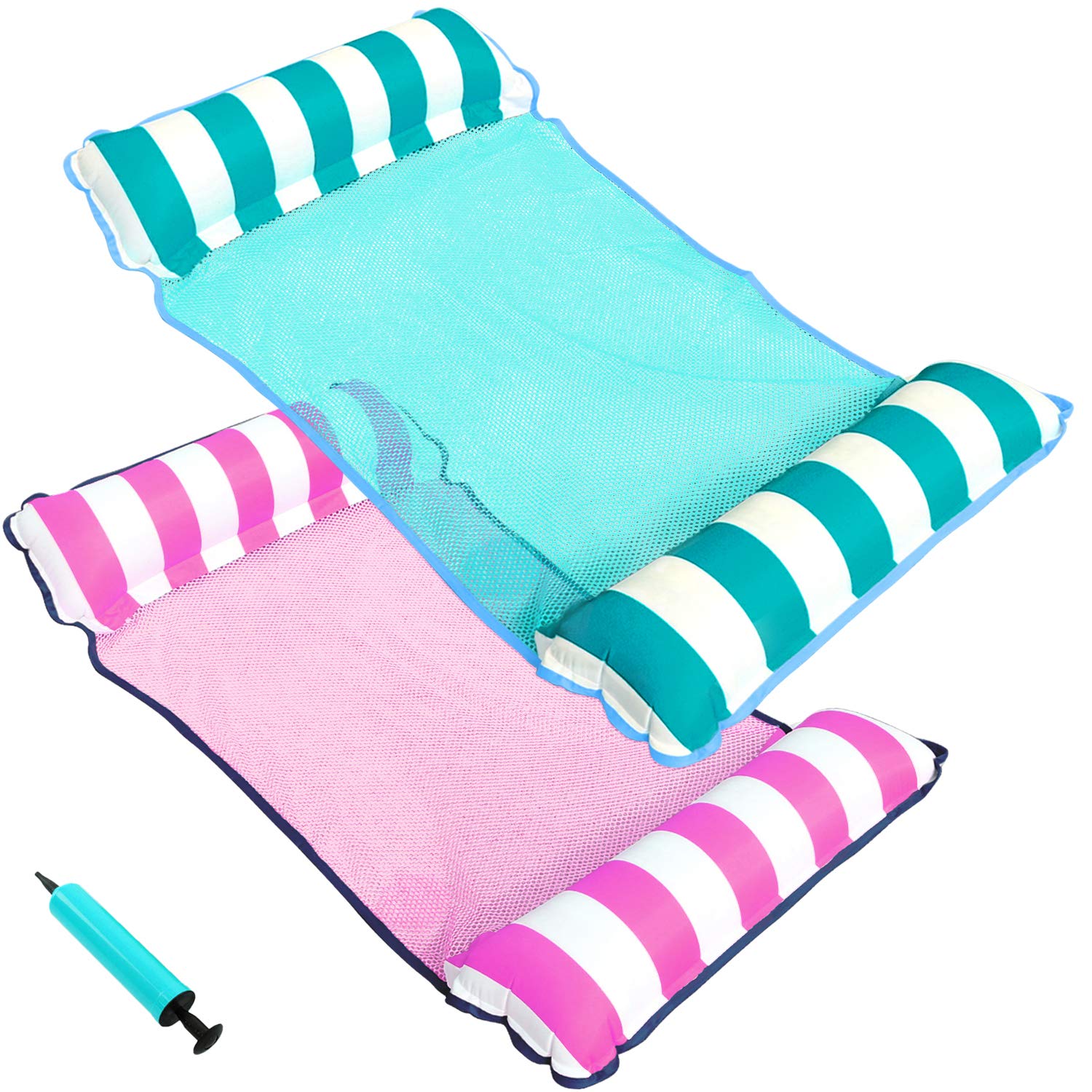 PARENTSWELL 2 Pack Water Hammock Float, Portable Pool Floats for Adults Floating Hammock for Pool Swimming with Air Pump