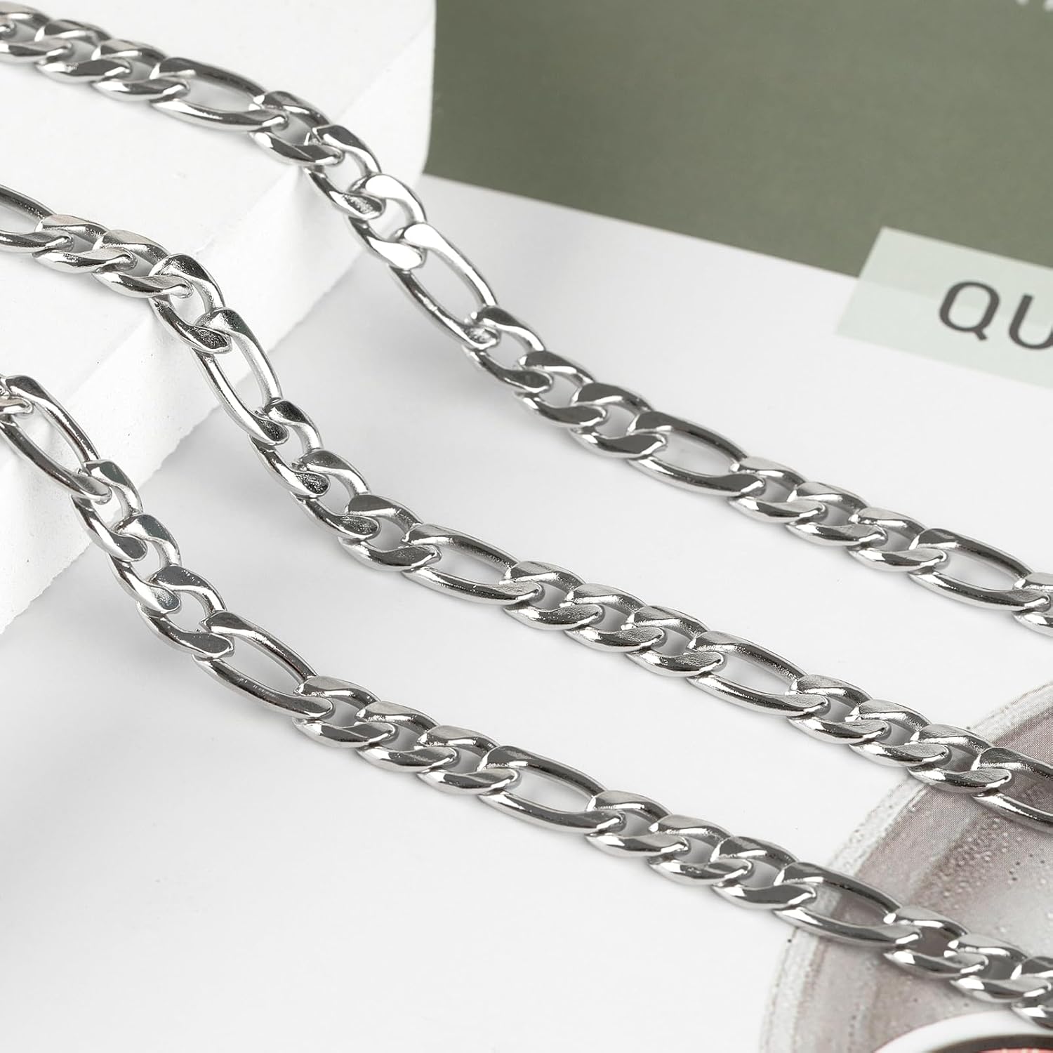 16.4 Feet Stainless Steel Jewelry Chains Bulk Strong Figaro Chain Roll with Jump Rings and Lobster Clasps Figaro Chain Necklace DIY for Men and Women - Image 4