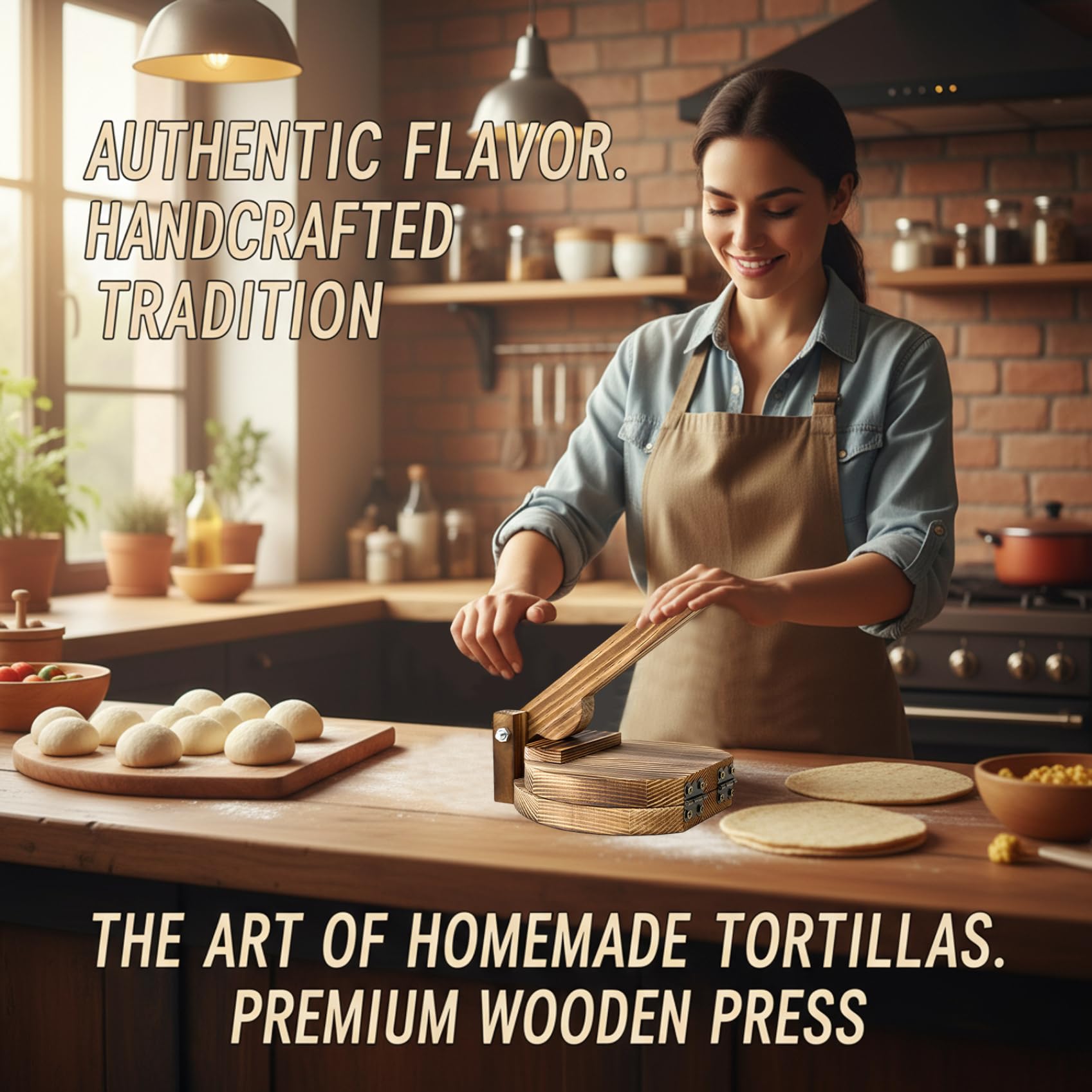 Presse à tortillas en bois, machine à boulettes robuste pour emballages et pâtisserie |.Presse-pâte en bois naturel pour tortillas et boulettes faites maison (marron foncé)