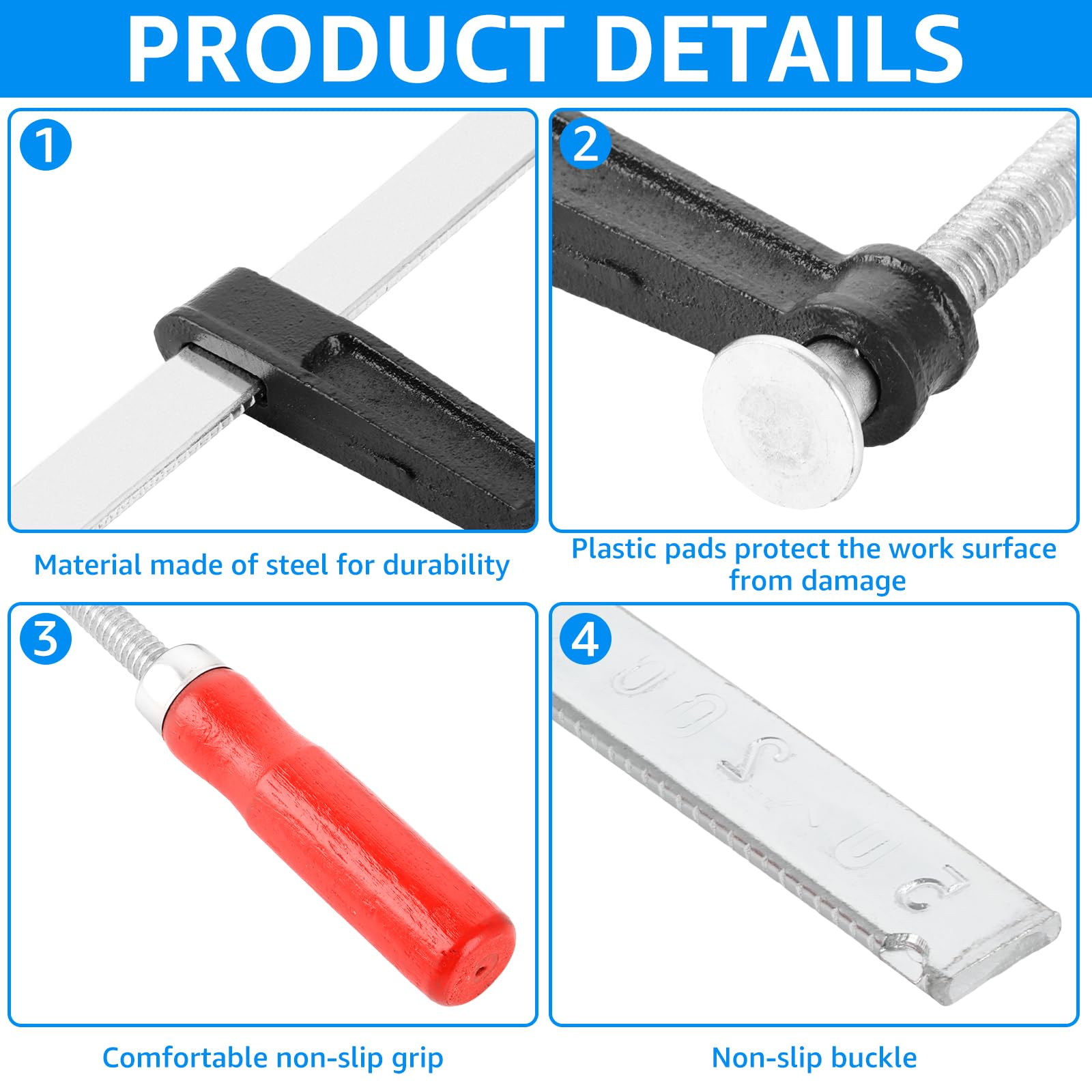Serre-Joint Menuisier F, 10PCS Set [50x200], 255mm Longueur Totale, 50mm Profondeur de Serrage, 200mm Largeur de Serrage, Serres-Joints en Acier Moulé Trempé avec Poignée Ergonomique