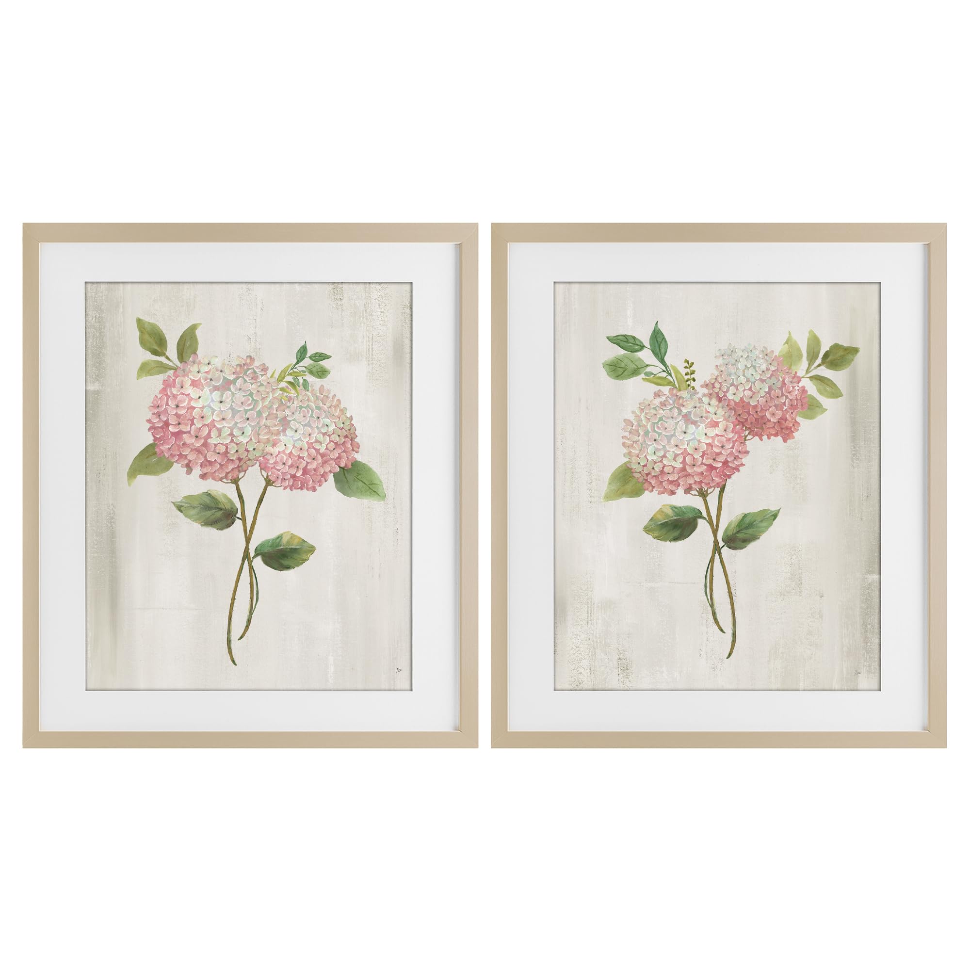 Stupell Industries Harvest Pine (Textured) 'Vintage Pink Hydrangea Pairs', 2Pc Framed Print Under Glass Set, Brown, 17 X 21 Inches, Easy To Hang And Sturdy, Made In Usa, By Nan