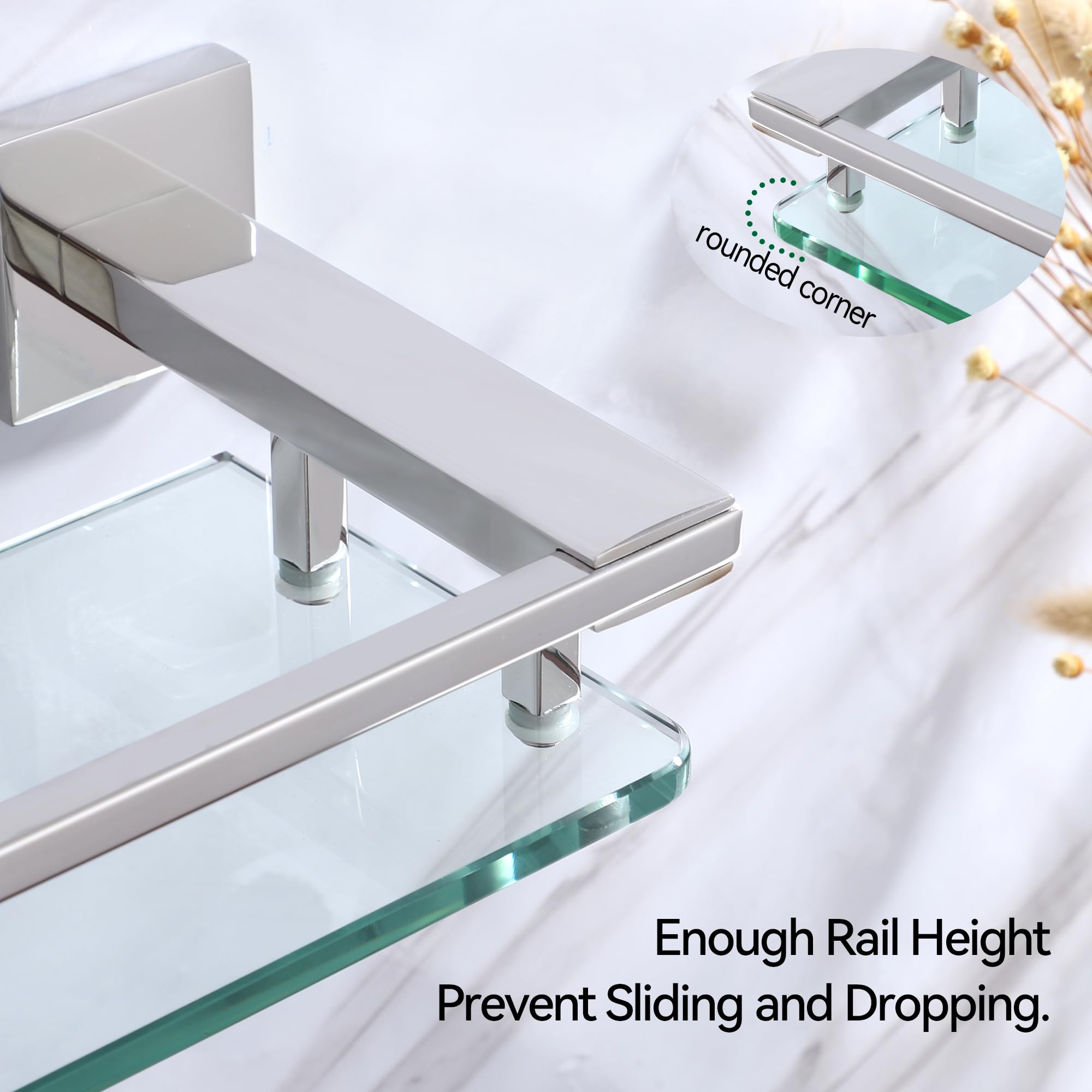 Floating Chrome Bathroom Shelf - Modern Glass Storage -9