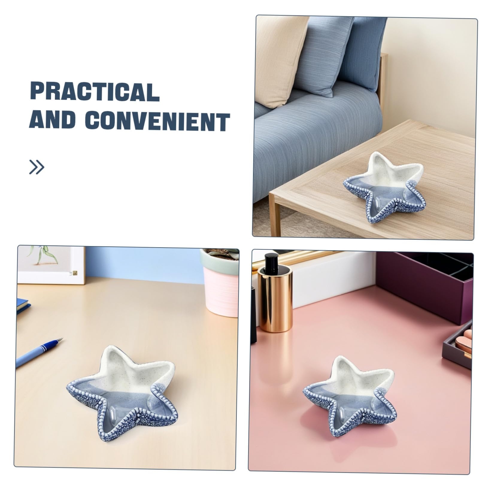 VOSAREA 1pezzi Piatto Portaoggetti in Ceramica a Forma Di Stella Del Mare Chiave Ornamento Decorativo Per Casa Blu