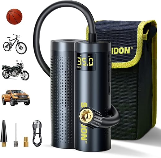 SECIDON 2024 Cordless Tire Inflator Portable Air Compressor, 150PSI Air Pump Auto Shut off,20.5in Longer Hose Hands Free, 