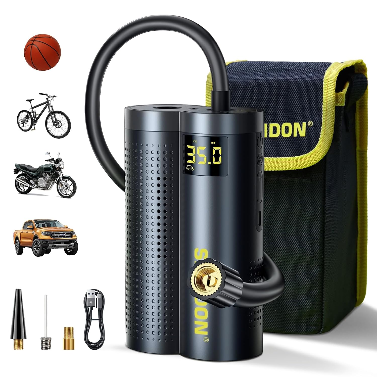 SECIDON 2024 Cordless Tire Inflator Portable Air Compressor, 150PSI Air Pump Auto Shut off,20.5in Longer Hose Hands Free, ...