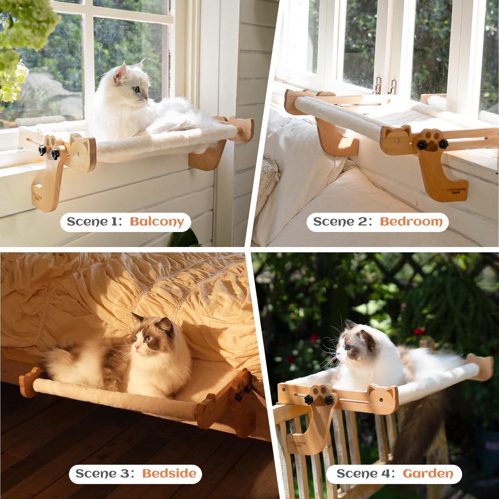 Cheerpals Heizungsliege Katze & Fensterliege aus Buchenholz – 2-in-1 Stabil Katzenhängematte für Heizkörper & Fensterbank, 56x38cm Große Liegefläche, Katzenbett Hängend ohne Bohren, Winter & Sommer