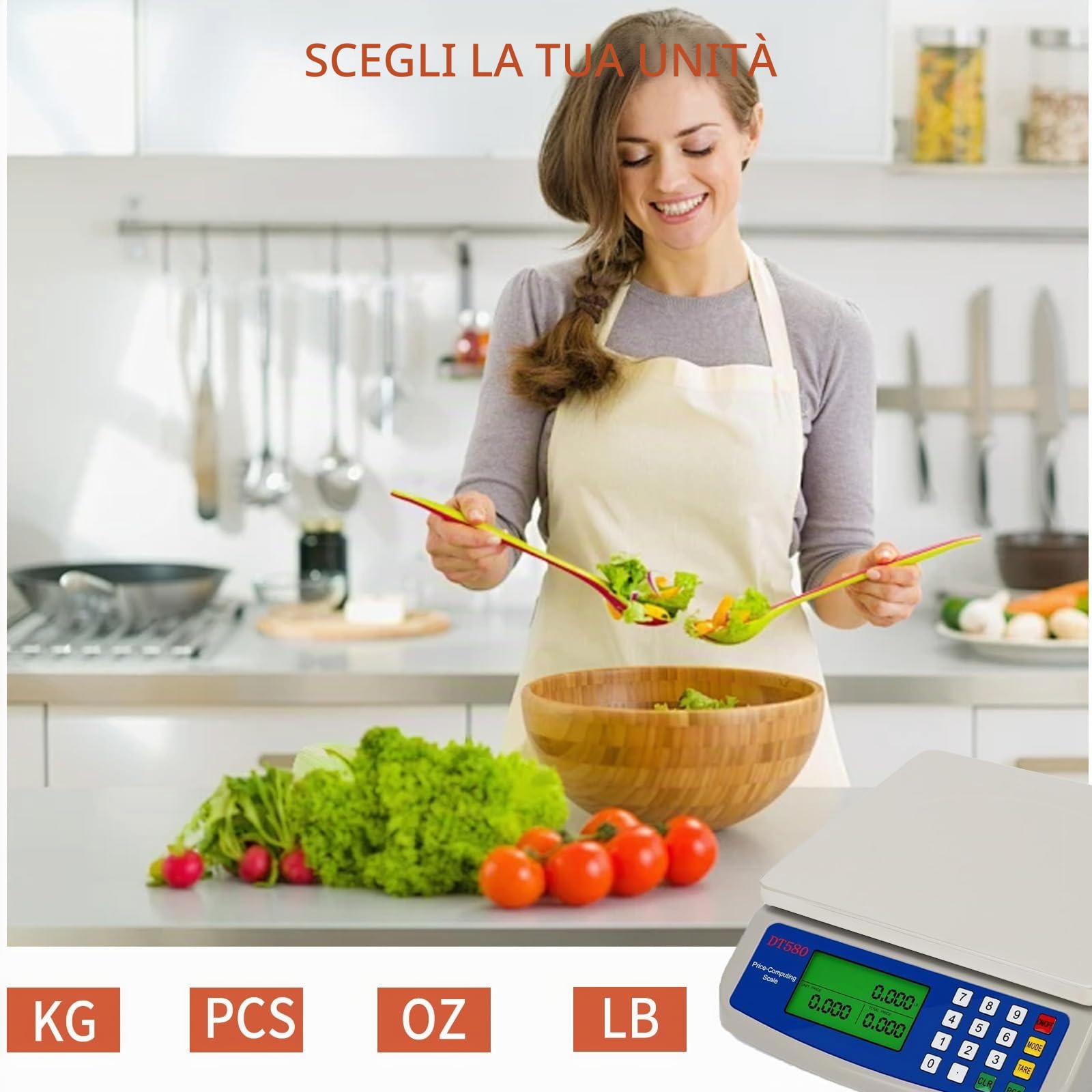 Bilancia Digitale 30kg / 1g, Bilancia Multifunzionale per la Cottura Della Frutta,Bilancia da Cucina, Precisione Elettronica con Display lcd e Funzione Tara Kitchen Scales