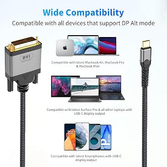 USB C to DVI Adapter 3ft,USB Type-C to DVI Cable [Thunderbolt 3/4] Compatible with MacBook Pro 2023/M2/M3,iPad Pro,iPhone 15,Galaxy S23/S24,XPS 17,Steam Deck