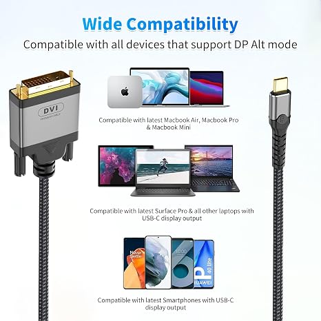 USB C to DVI Adapter 3ft,USB Type-C to DVI Cable [Thunderbolt 3/4] Compatible with MacBook Pro 2023/M2/M3,iPad Pro,iPhone 15,Galaxy S23/S24,XPS 17,Steam Deck