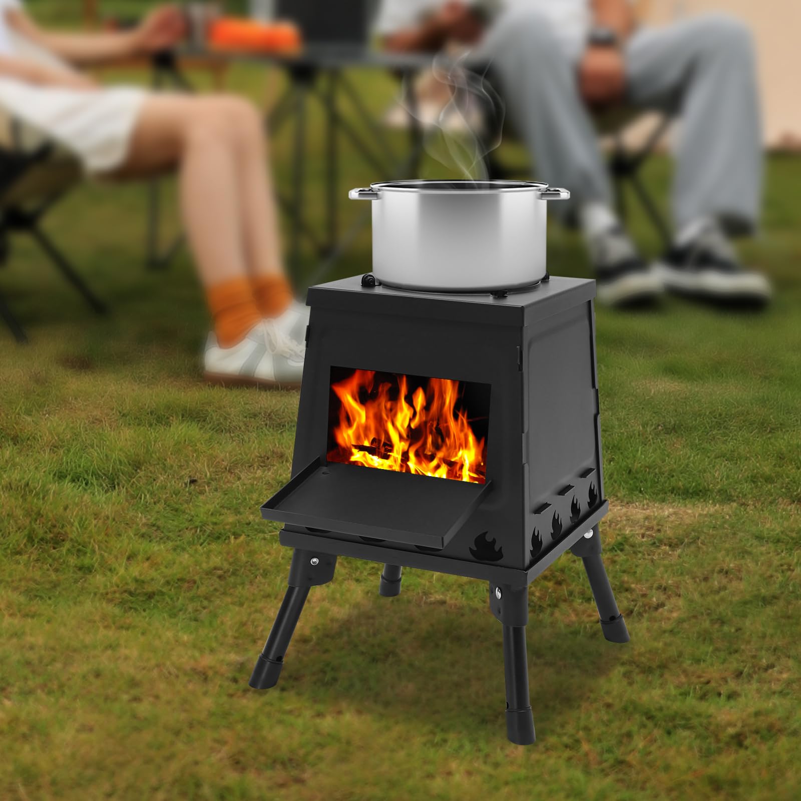 Terrassenfeuer,Gartenofen,Tragbarer Holzofen mit 16 Entlüftungen,Zeltofen für Camping, Outdoor Kochen, Zeltheizung (Schwarz)