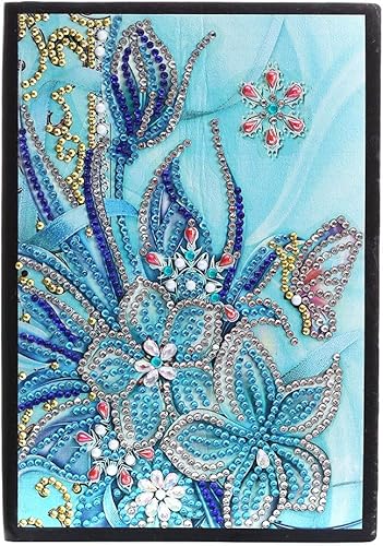 Cuaderno de pintura de diamante 5D, diseño de mariposas de flores azules, kits de diamantes con forma especial, cubierta de cuero, cuaderno de