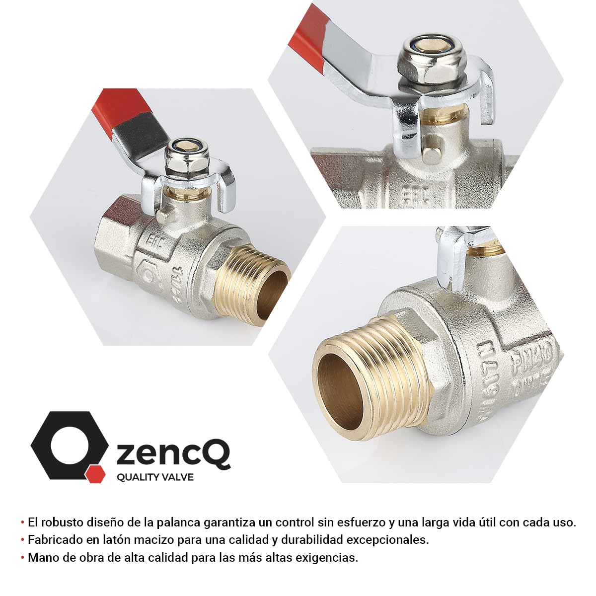 Vanne à Sphère Laiton PN40 Mâle Et Femelle Avec Poignée Acier Plate Rouge, 15X21