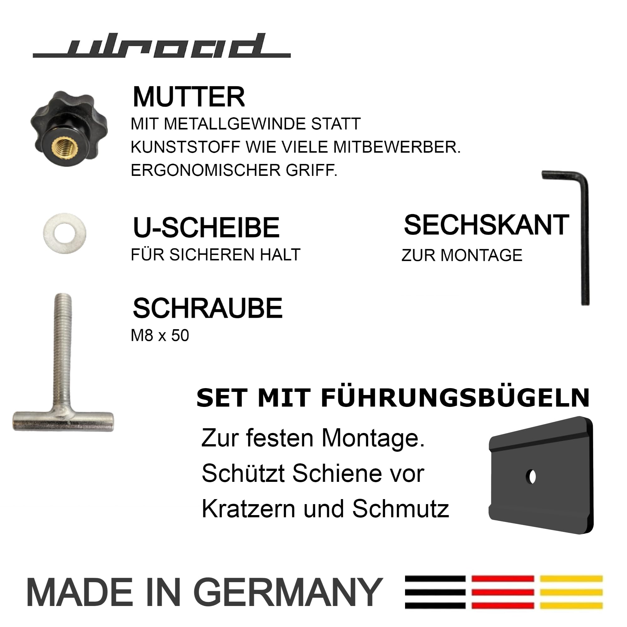 Viti per fissaggio del carico su binario + staffa di guida adatta per VW T5 T6 Multivan Transporter California guide profilate ad esempio Multiflex board o mobili accessori interni