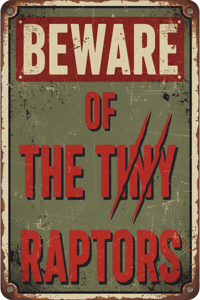 Beware Of Tiny Raptors Chicken Tin Sign, 8x12 Inch