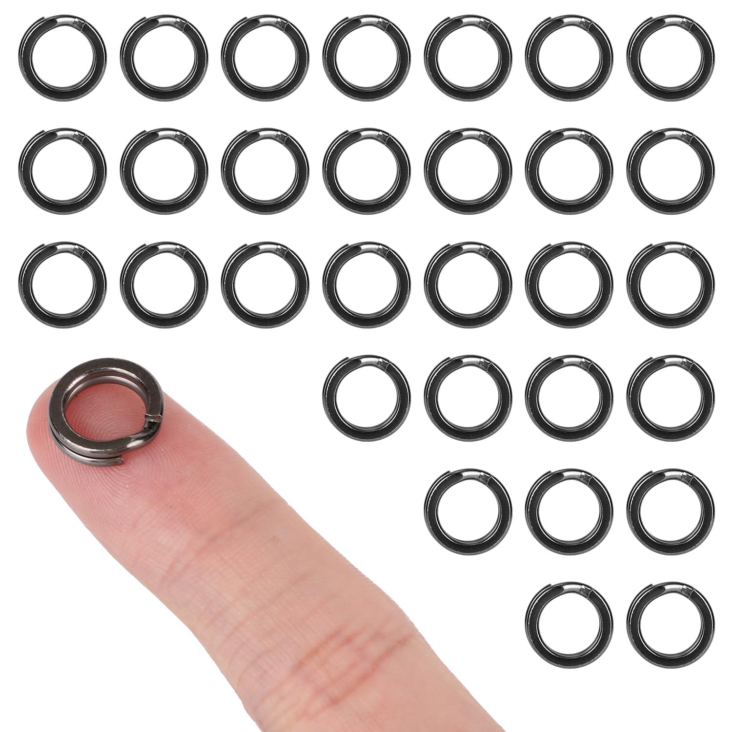 NQEUEPN 30pcs 8mm Stainless Steel Split Rings (Black)