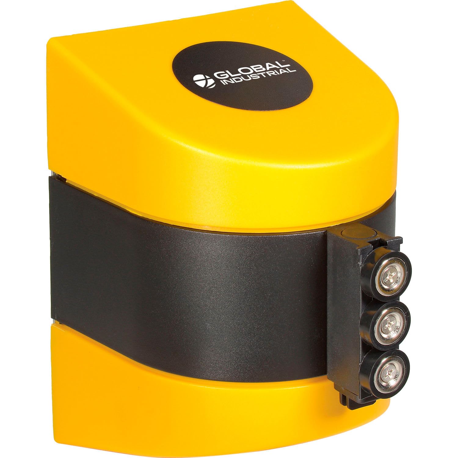 Global Industrial Magnetic Retractable Belt Barrier, Black Case W/30' Black/Yellow Belt