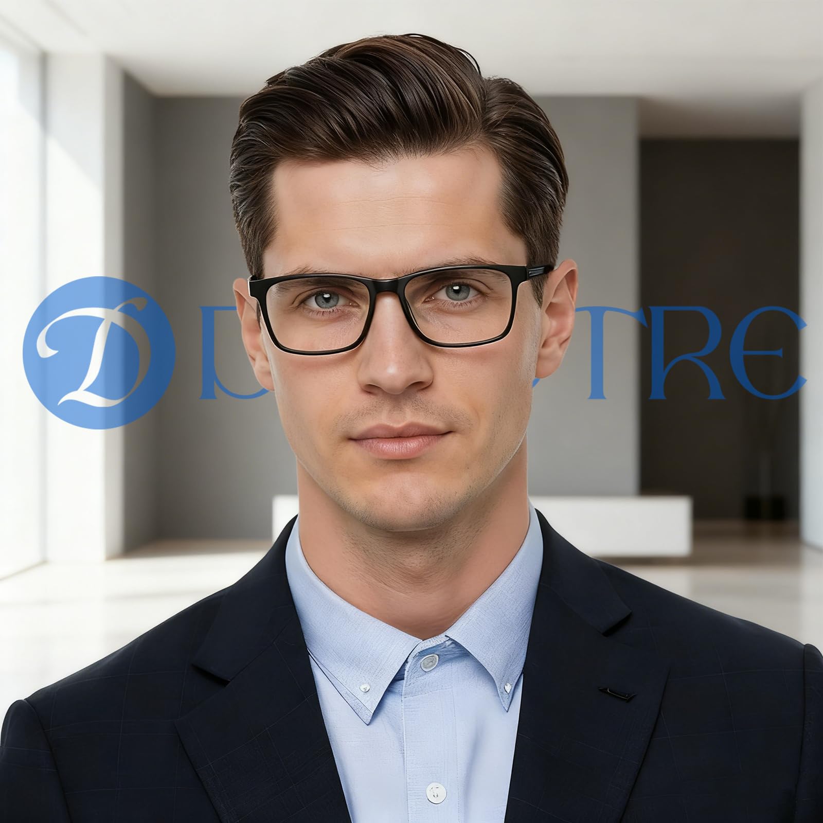 DEHOTRE - Set di 2 lenti da lettura progressive multifocus da uomo, infrangibili TR90, con templi di grandi dimensioni, intarsiati in metallo, Lente progressiva/nero+blu/2 paia, 140 millimeters