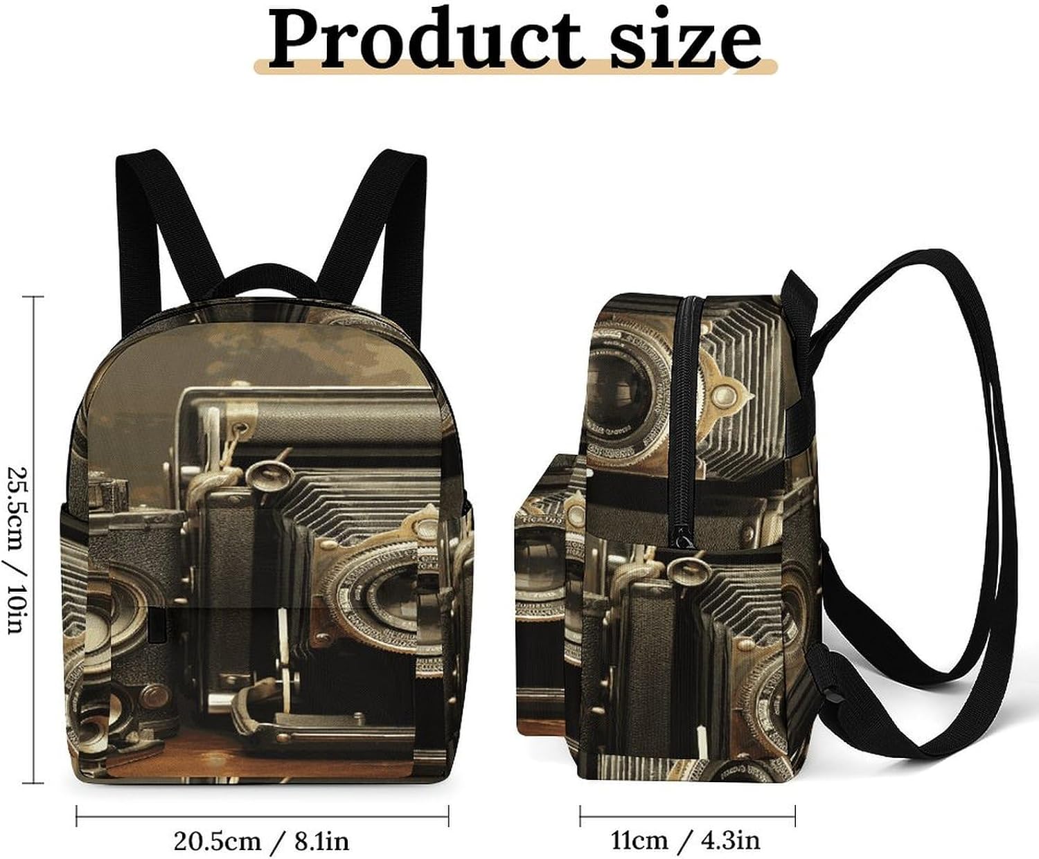 Old Camera Mini Backpack Purse for Women | Waterproof durable oxford cloth casual daypack, lightweight small rucksack for work travel outdoor camping daily use & gift