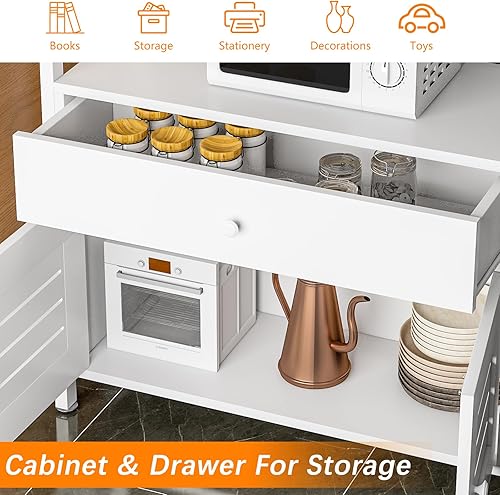 Miniatura 8 de Armario de almacenamiento con 4 estantes abiertos, armario de 1 cajón, estante de pie moderno blanco para baño, estante de almacenamiento de madera