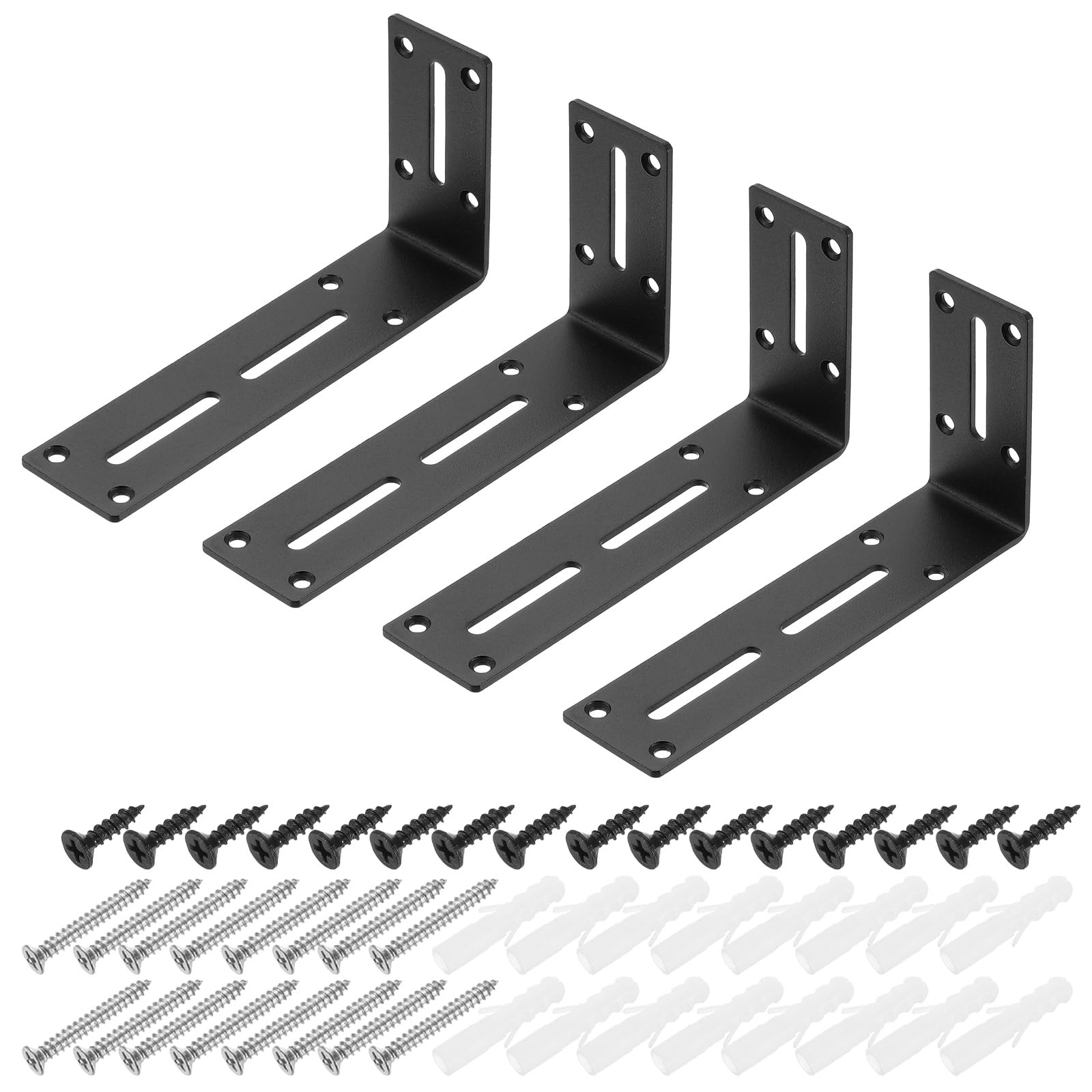 QUARKZMAN 4Pcs Staffa Angolare Regolabile A Forma Di L, 90 x 180 x 45mm l Staffa Angolare Giunto A Fessura Angolo Retto Con Viti Per Fissare Mobili Scaffali Legno Armadio Mensola, Nero