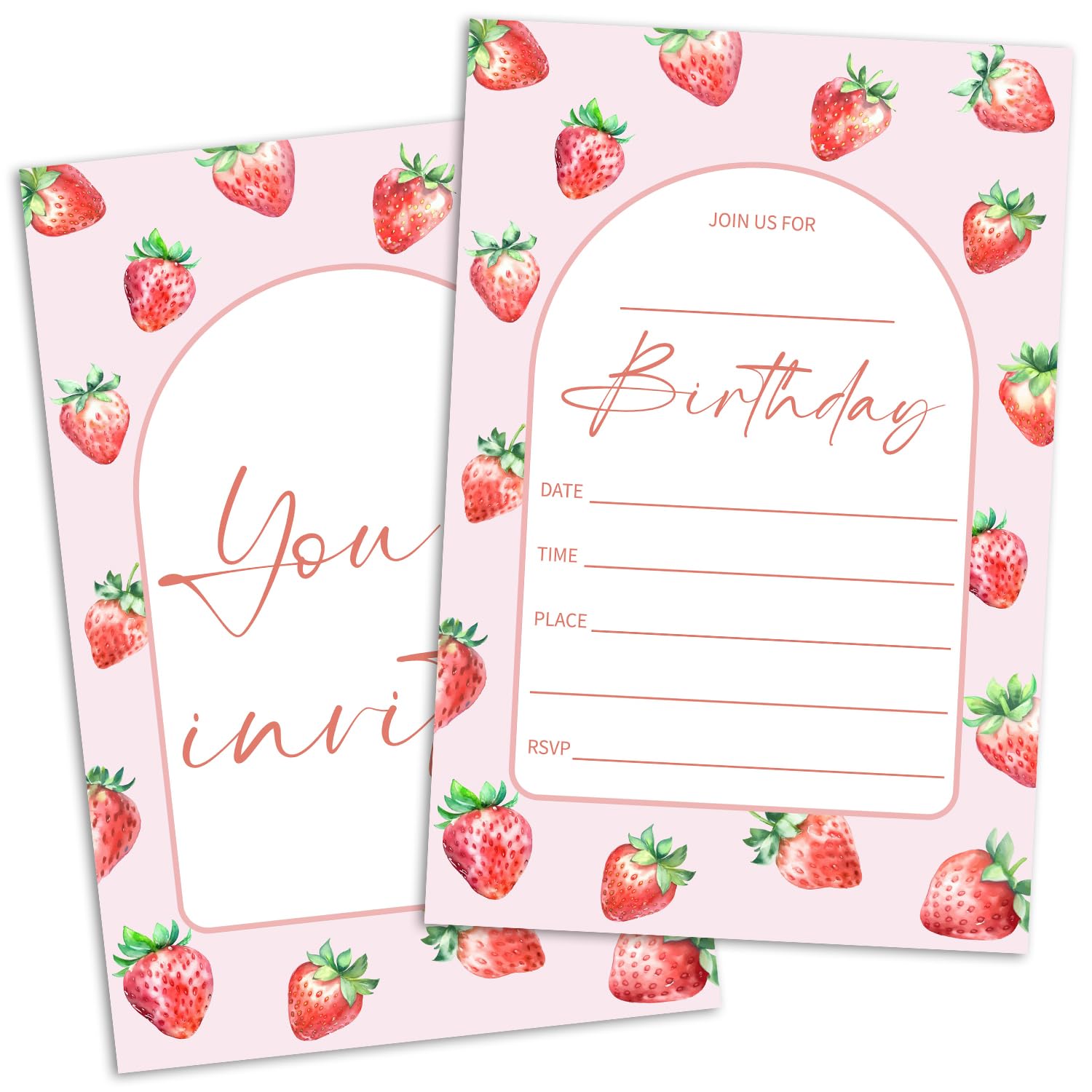 Berry Birthday Invitations, Strawberry Theme Party Invites for Kids Girls Ladies, Strawberry Birthday Party Celebration Supplies, 20 Count Fill-in
