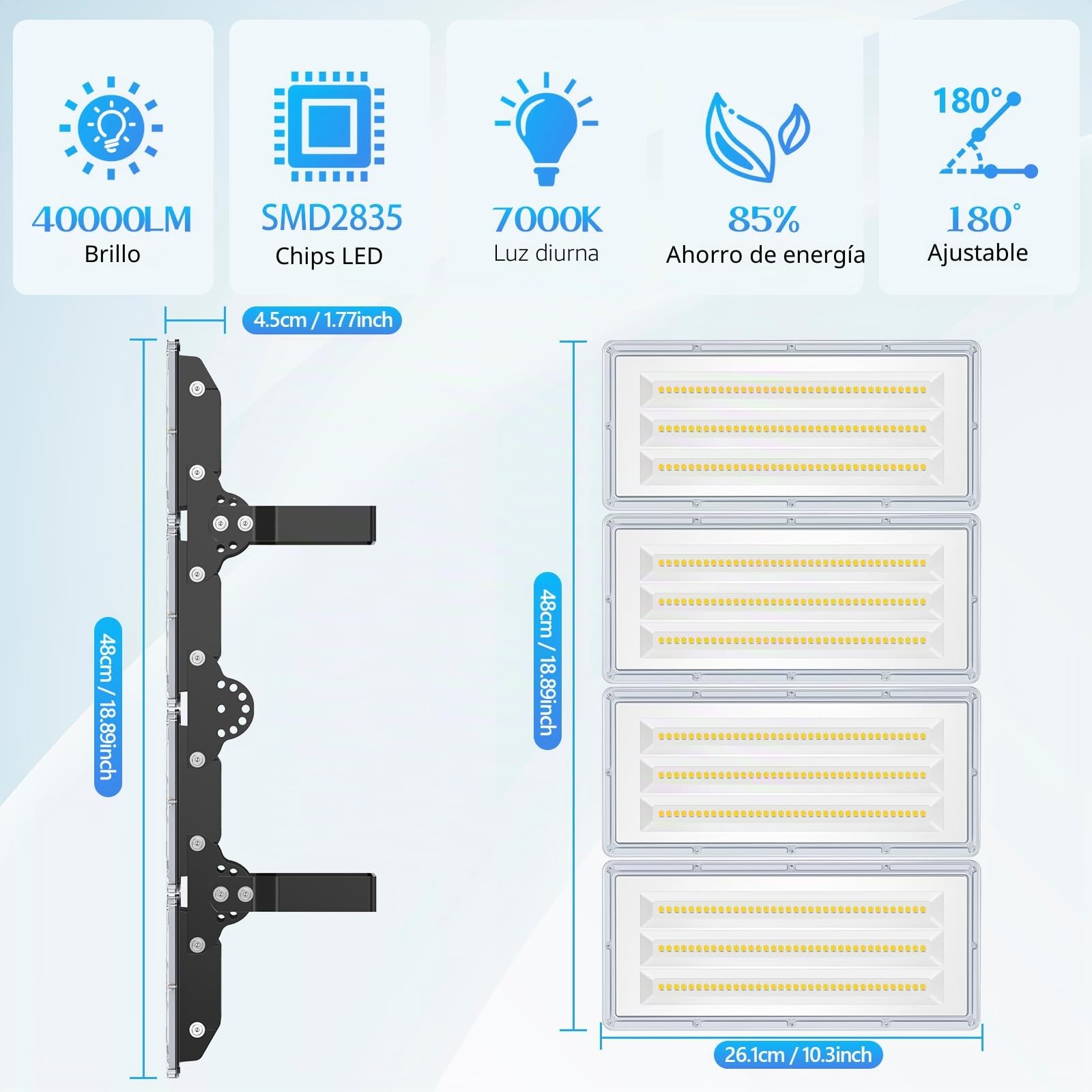 YIQIBRO Focos LED Exterior 400W, 40000LM 6500K Blanco Frío 4 en 1 Luz Exterior con 420 LEDs, IP67 Impermeable 85-265V Lampara LED con Transformador para Jardin Garaje Hotel Fábrica Estadio