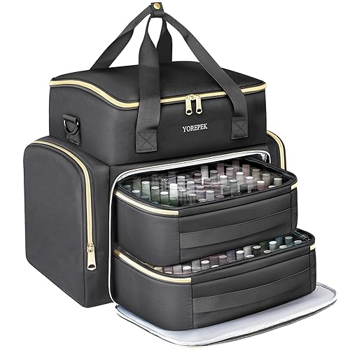YOREPEK Extra Large Nail Polish Organizer Case Holds 96 to 100+ Bottles (15ml/0.5 fl.oz) Nail Lamp, Nail Polish Travel Case Bag with 2 Removable Pouches Fits Nail Suppiles, Gift for Manicurist, Grils