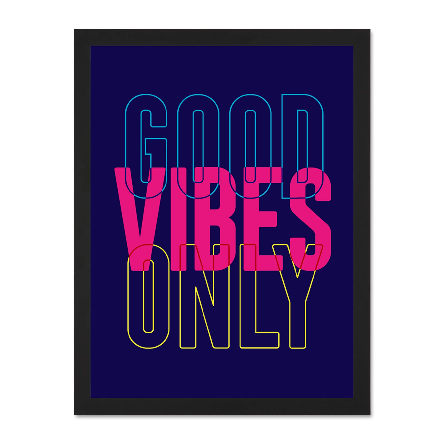 Wee Blue Coo Good Vibes Only Positivity Typography Large Framed Art Print Poster Wall Decor 18X24 Inch