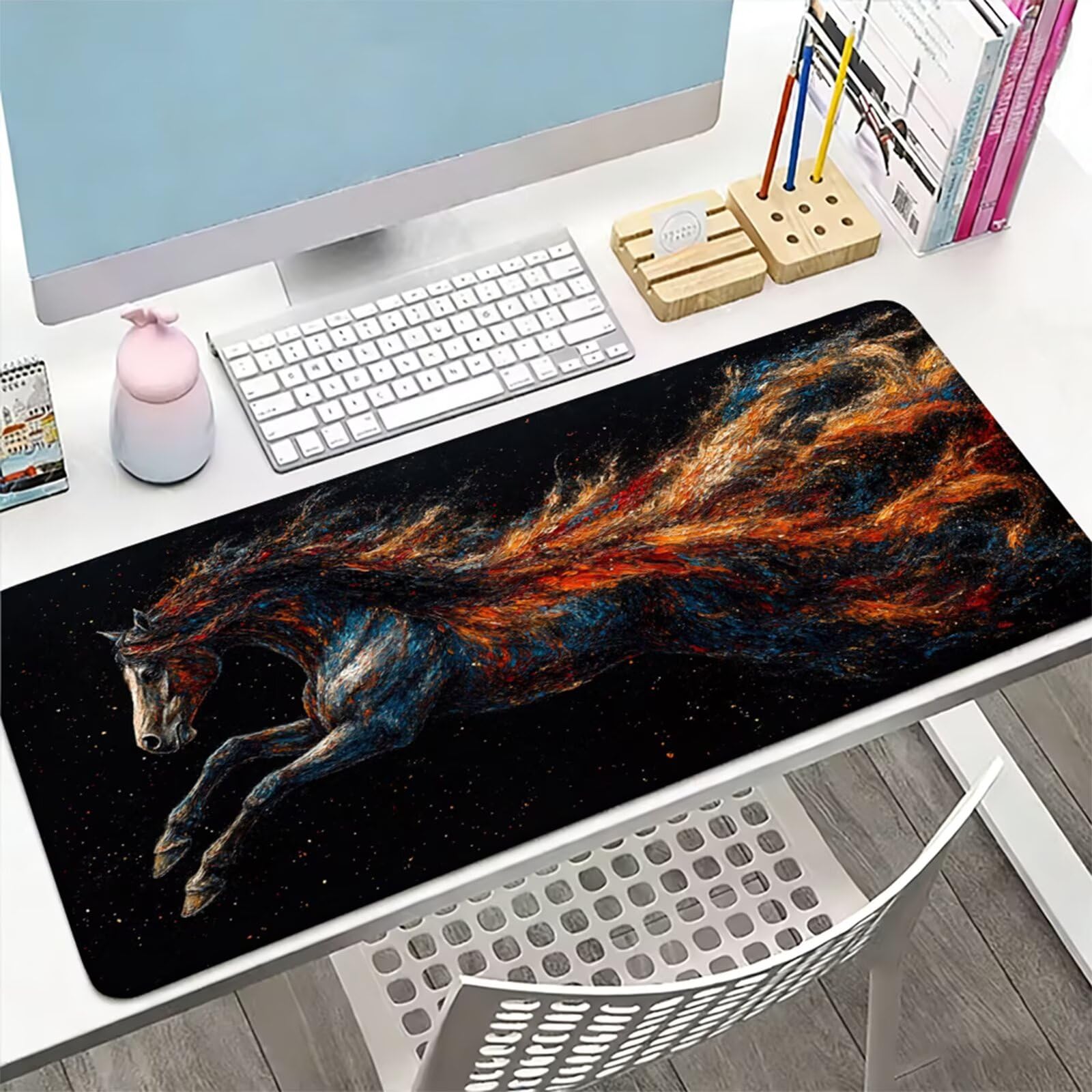 Podkładka pod mysz XXL 1200 x 600 x 3 MM, duża czarna podkładka pod mysz z wodoodporną i antypoślizgową gumą koń pod ręką zszyte krawędzie, poprawia precyzję i szybkość dla gracza W-1056