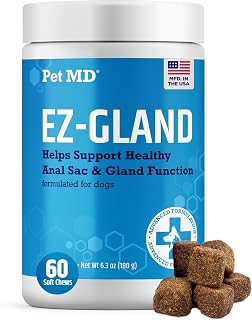 Pet MD EZ Gland - Dog Anal Gland Chews with Pumpkin and Fiber for Dogs for Digestive Support, Constipation Relief, and Stool Firmer - 60 ct Soft Chews