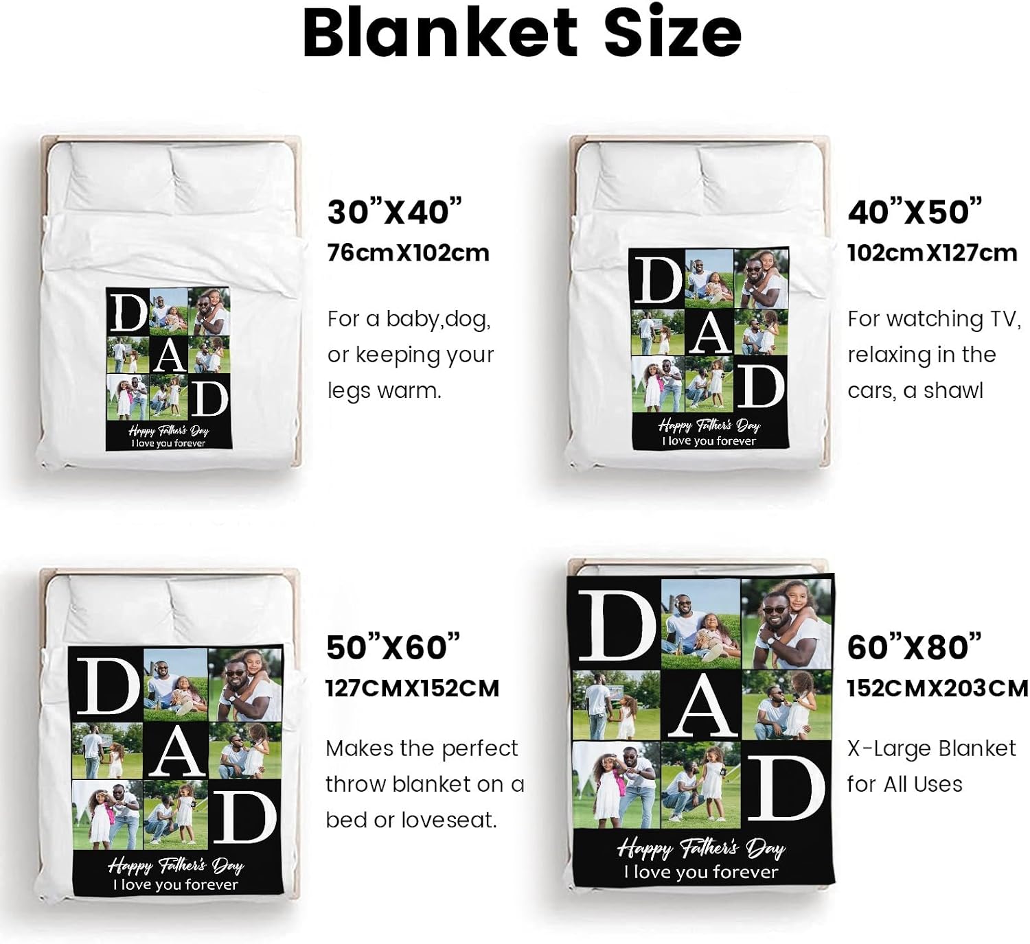 Artsadd Father's Day Blanket for Dad Father, Custom Blankets with Picture Text, Customized Throw Blanket for Dad Father, Made in USA