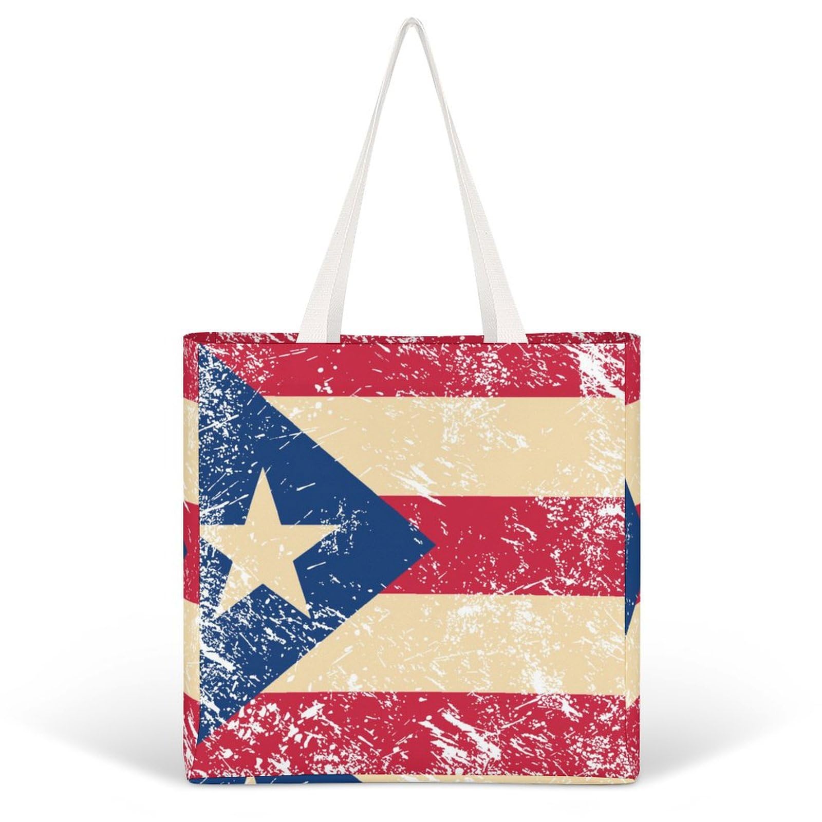 PR State Vintage Flag Fashion Women Handbags Full Printed Shopping Canvas Tote Bag For Work Travel