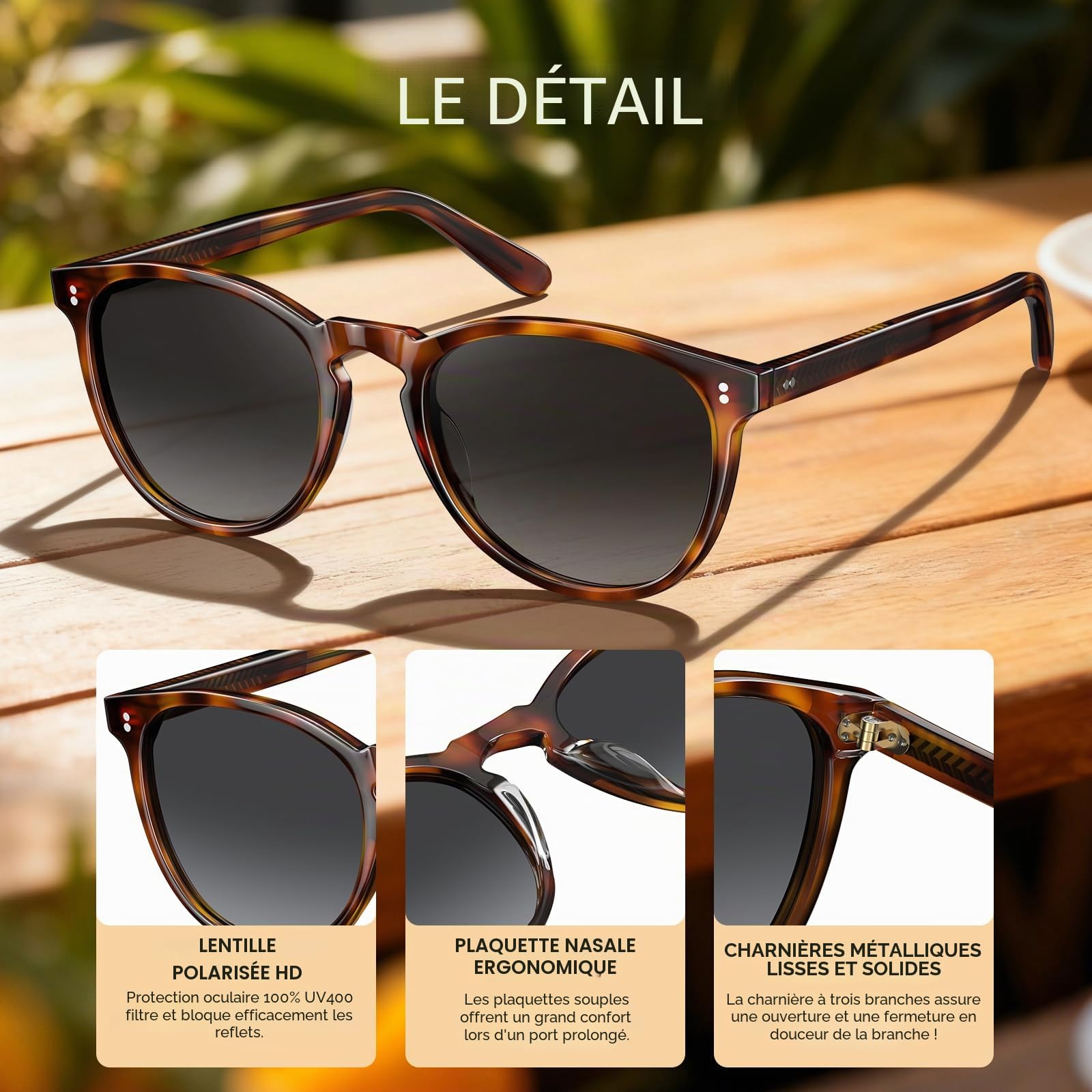Carfia Lunettes de soleil polarisées à la mode vintage avec motif léopard tortue et protection UV400 avec étui et chiffon de nettoyage CA2307