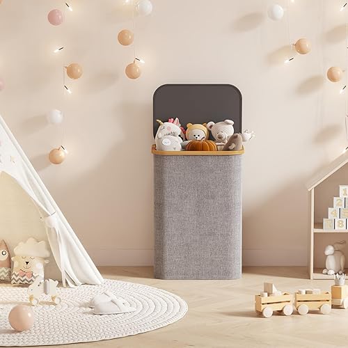 Miniatura 233 de Lifewit Cesta grande de 100 litros con tapa para ropa con asas de bambú y bolsa extraíble, plegable para dormitorio, baño, residencia universitaria