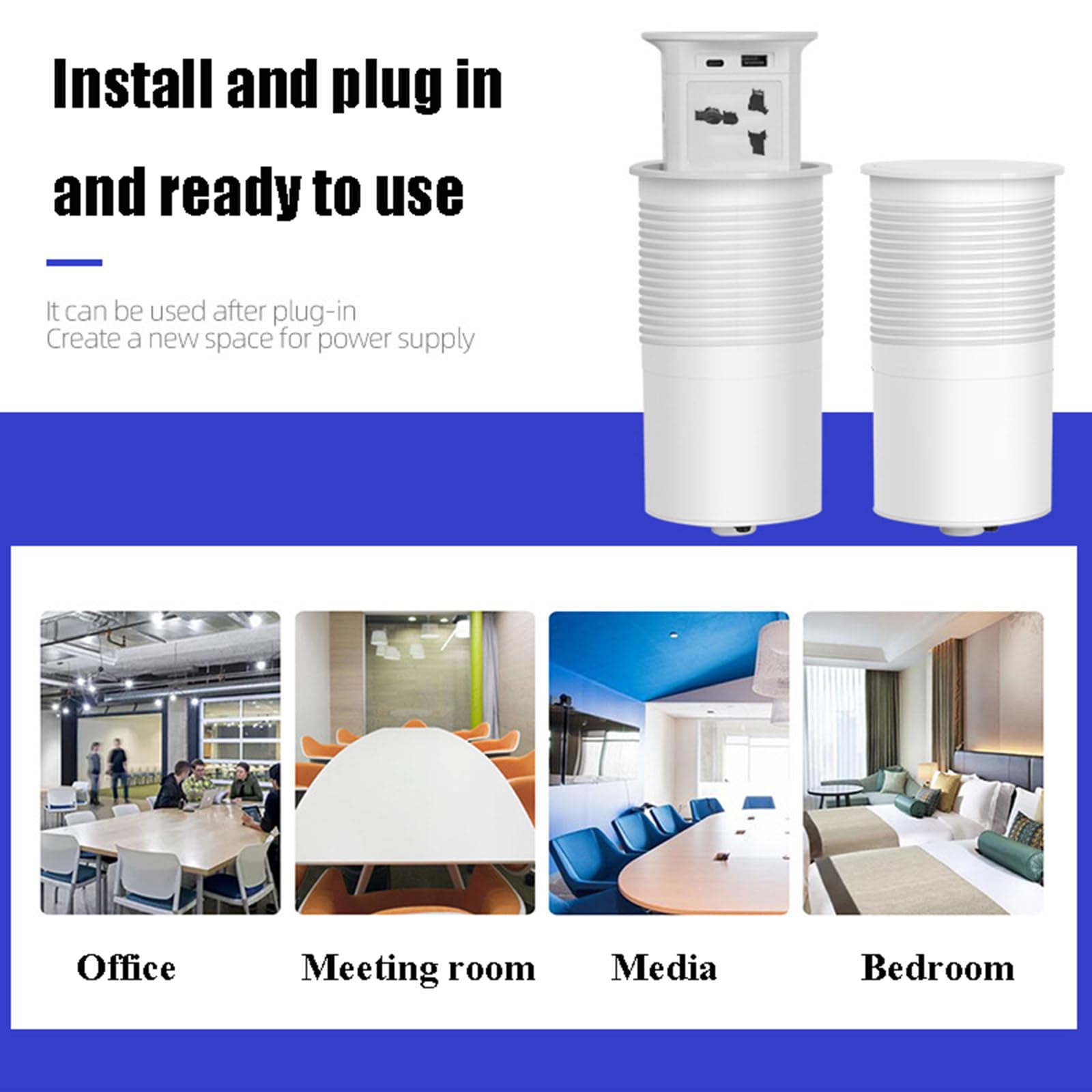 La presa multipla di ricarica wireless USB incorporata con presa di sollevamento pneumatica da 2500 W è adatta per ripiani della cucina e desktop da ufficio,White