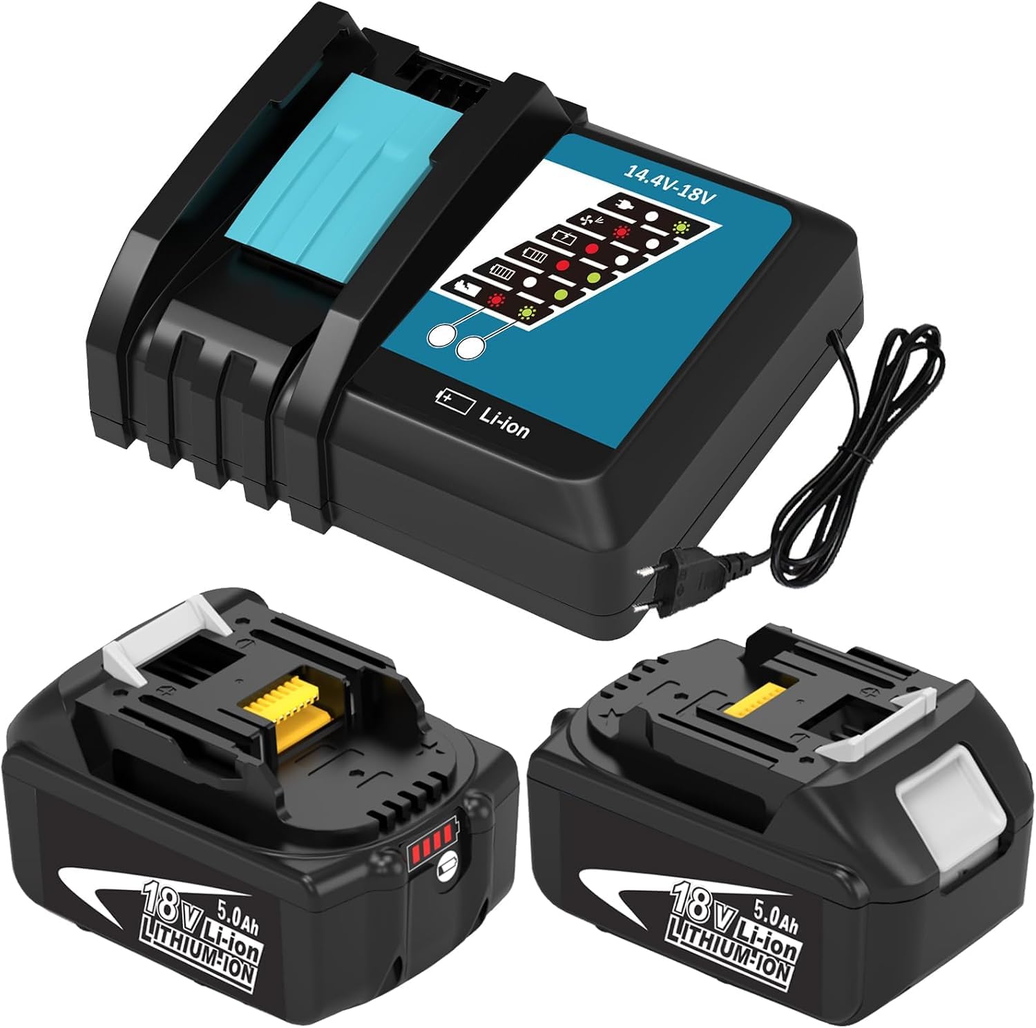 2pcs BL1850 5,0Ah batería de Repuesto para Makita batería 18V con Cargador para Makita Cargador 18V DC18RCT Compatible para 14.4V-18V BL1860 BL1850B