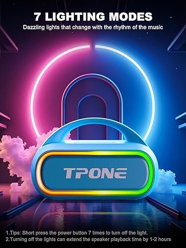 Miniatura 6 de TPone Altavoz Bluetooth portátil, altavoz inalámbrico de 30 W (pico) para viajes al aire libre, rango de 100 pies, luces de ritmo multicolor,