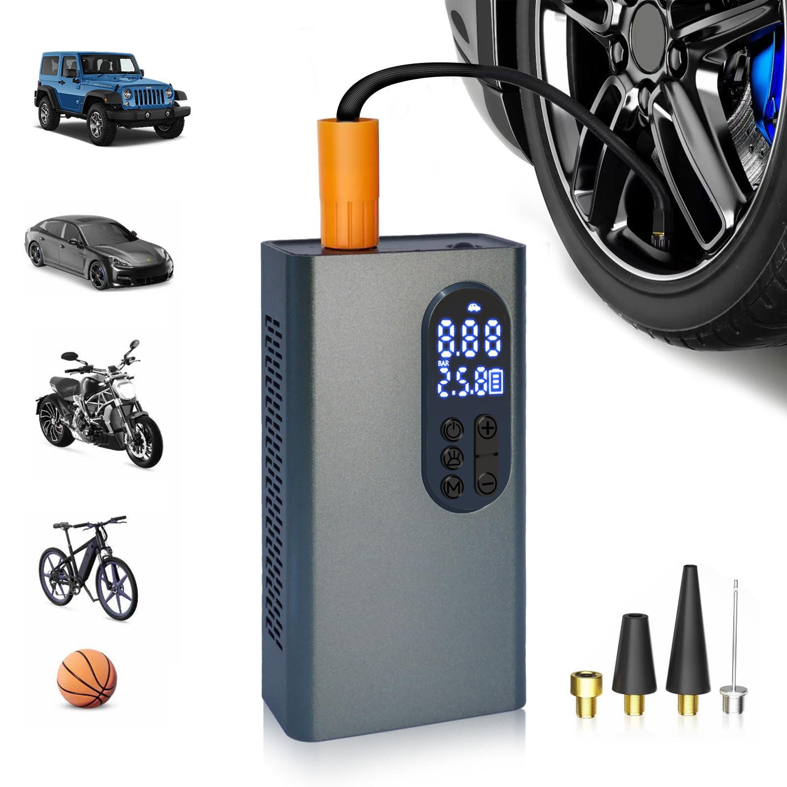 GALAXYER Cordless Tyre Inflator Portable Air Compressor 150PSI, 6000mAh Electric Air Pump with Auto Shut-Off Digital Display Emergency Lighting, Electric Tyre Pump for Car, Bike, Motorbike, Ball