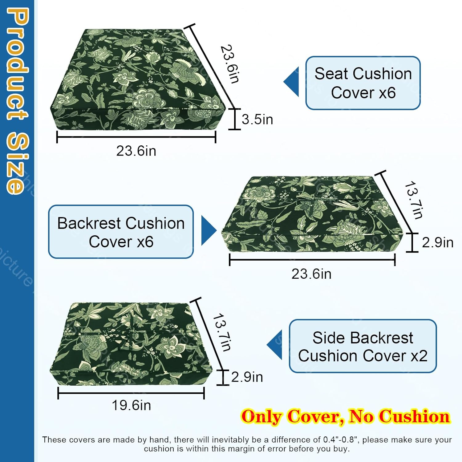 14 PCs Patio Cushion Covers for 7 PCs Outdoor Furniture Sectional Seating Sets Water Resistant Plus 2 Throw Pillows (Goldfish Grass, 23.6 * 23.6 * 3.5 in-14)