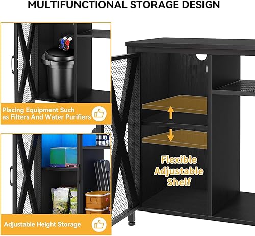 Miniatura 44 de DWVO Soporte de acuario de 40 a 50 galones con tomas de corriente y luz LED, gabinete para almacenamiento de accesorios de pecera - Soporte de metal