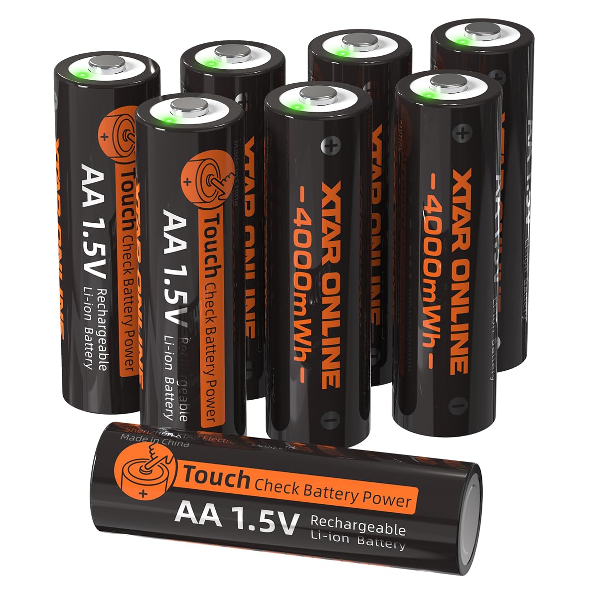 XTAR 8-Pack AA-Akkus, 1,5V 4000mWh hohe Kapazität mit Drucktasten-Stromanzeige, langlebige Batterien für den täglichen Gebrauch
