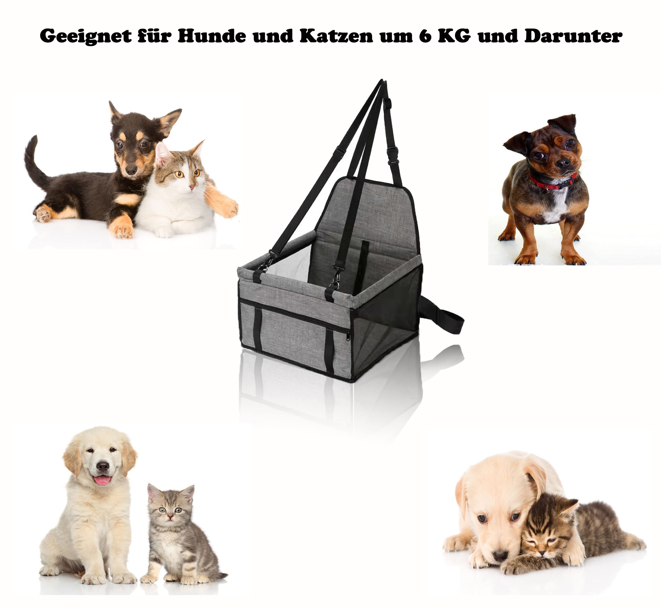 Hundeautositz, Auto-Sitzerhöhung für kleine und mittelgroße Hunde und Katzen, wasserdichte atmungsaktive Haustier-Automatte, Faltbare Oxford Cloth Safety Car Haustiertragetasche (dunkelgrau)