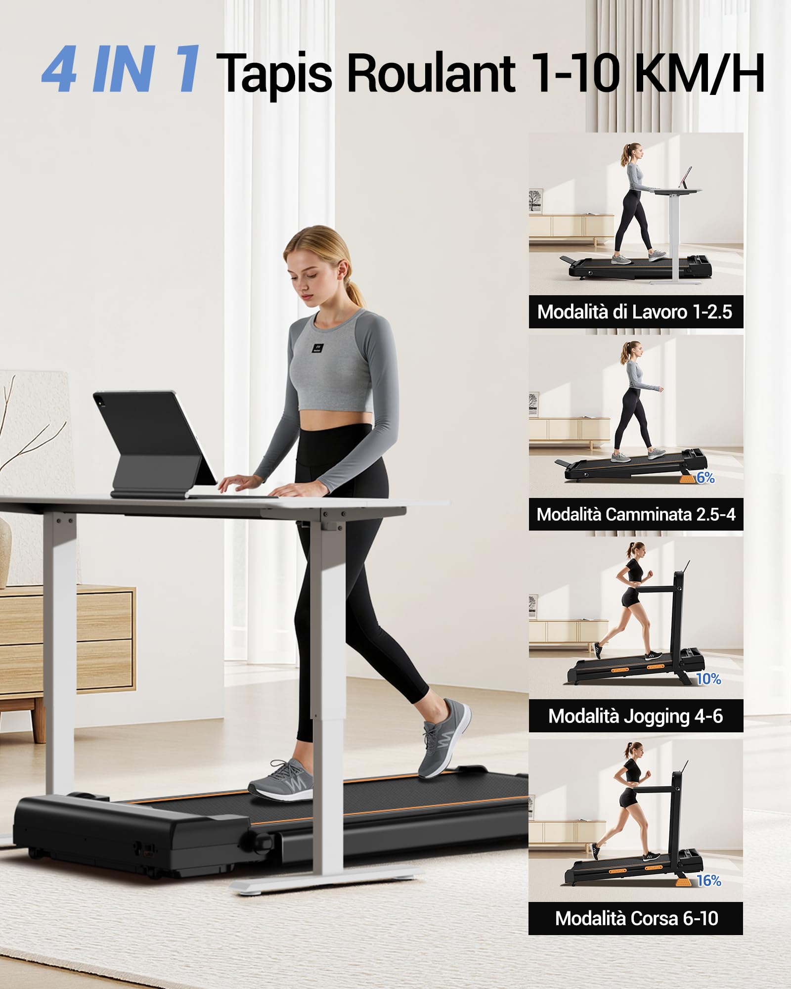 UMAY Tapis Roulant Elettrico Pieghevole con Inclinazione 10KM/H, 16% Tapis Roulant Salvaspazio Elettrico, Schermo LED, Telecomando, Tapirulan da Casa 3.0 CV, Mini Walking Pad, Carico Massima 136KG