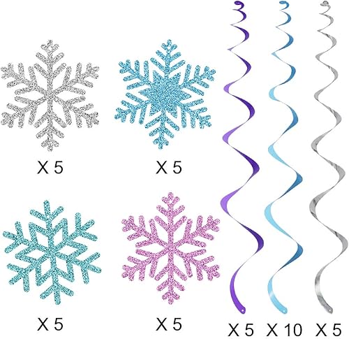 Miniatura 3 de 20 decoraciones de remolinos colgantes de copo de nieve de invierno, serpentinas colgantes de invierno, guirnalda de copos de nieve congelados