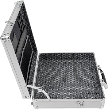Locking Briefcase 15 * 13 * 4 inch, Aluminum Alloy Security Briefcase with Combination Lock, Hard Laptop Case w/Strap for Bussiness Men and Women (Silver White)