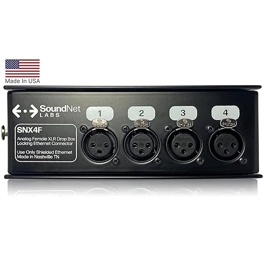 Made in USA - 4ch Audio Over Ethernet Drop Box - XLR Over Cat5-4 Channel Snake - EtherCon Connector (Female)