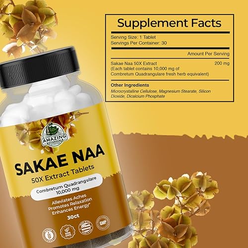 Miniatura 3 de Amazing Botanicals Sakae Naa 50X Extract Tablets de alta potencia 10,000 mg - Combretum Quadrangulare - Promueve la relajación, la calma y la