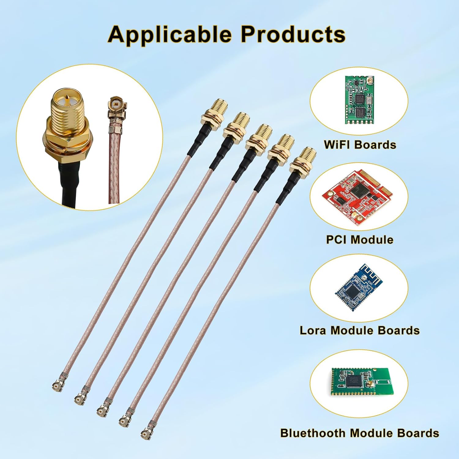 5PCS RG178 RP SMA IPX Antenna Pigtail Cable, U.FL to RP-SMA Female Coaxial Cable, 6inch (15cm) Low Loss RPSMA Female to UFL MHF1 Extension Jumper Cable for Wi-Fi Radios, Antenna, Mini PCI