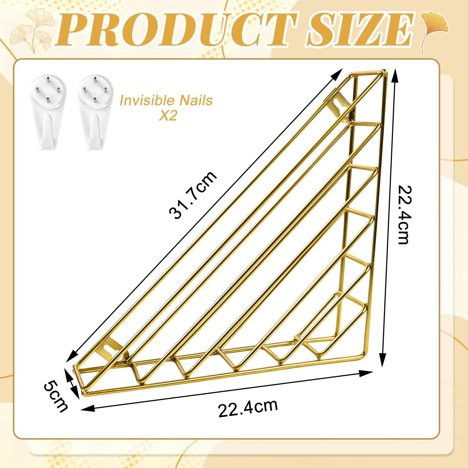 Organizador Pared,Soporte para Revistas Triangular de Metal con Tornillos,Organizador de Oficina que Ahorra Espacio para Salón,Oficina,Escuelas y Bibliotecas(Dorado)