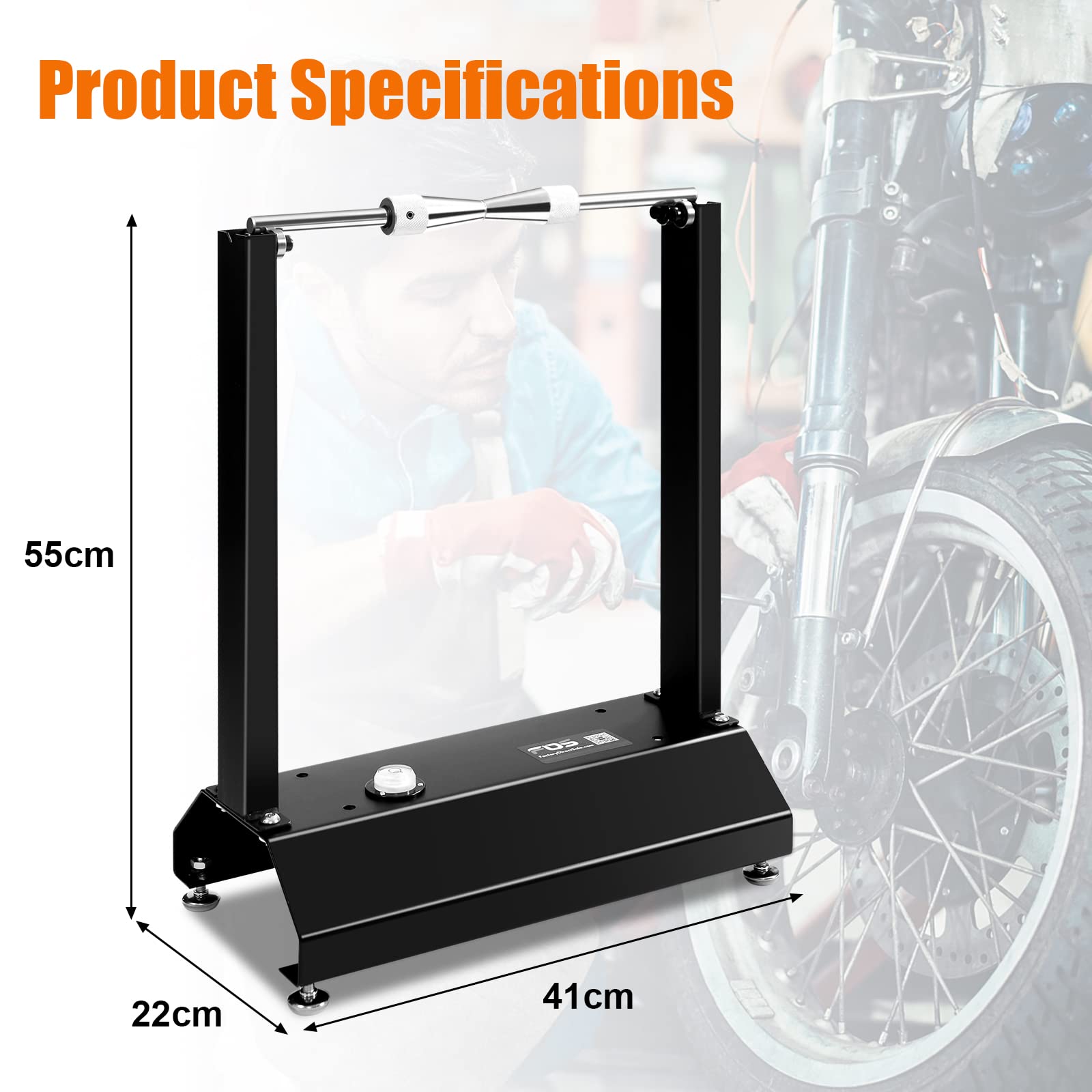 RELAX4LIFE Équilibreuse de Roue en Aluminium et Acier, Support pour Équilibrage de Pneus avec Cônes de Centrage des Roues Réglables, Travaux de Réparation de Moto, Vélo, Buggy, 40,5X22X51CM, Noir
